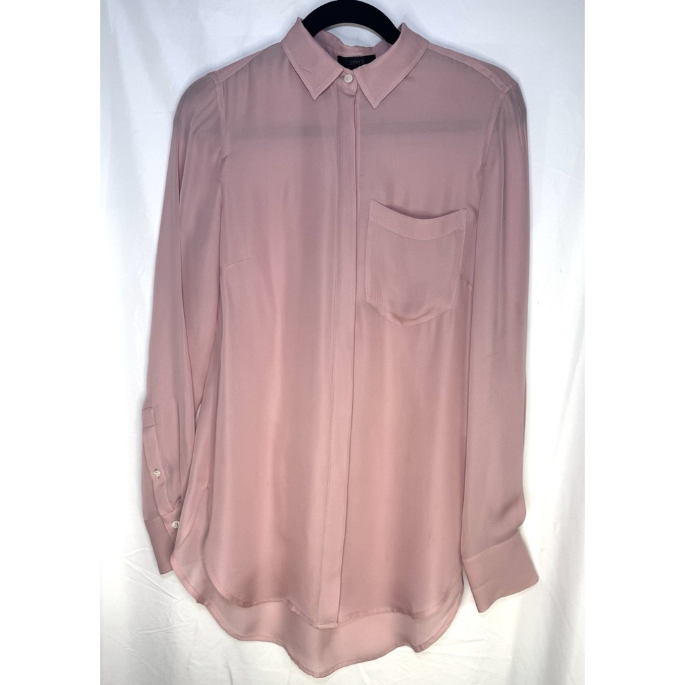 J Crew Pink Silk Sheer‎ Button Up Blouse Romantic Classic Style Sz 2 fairycore